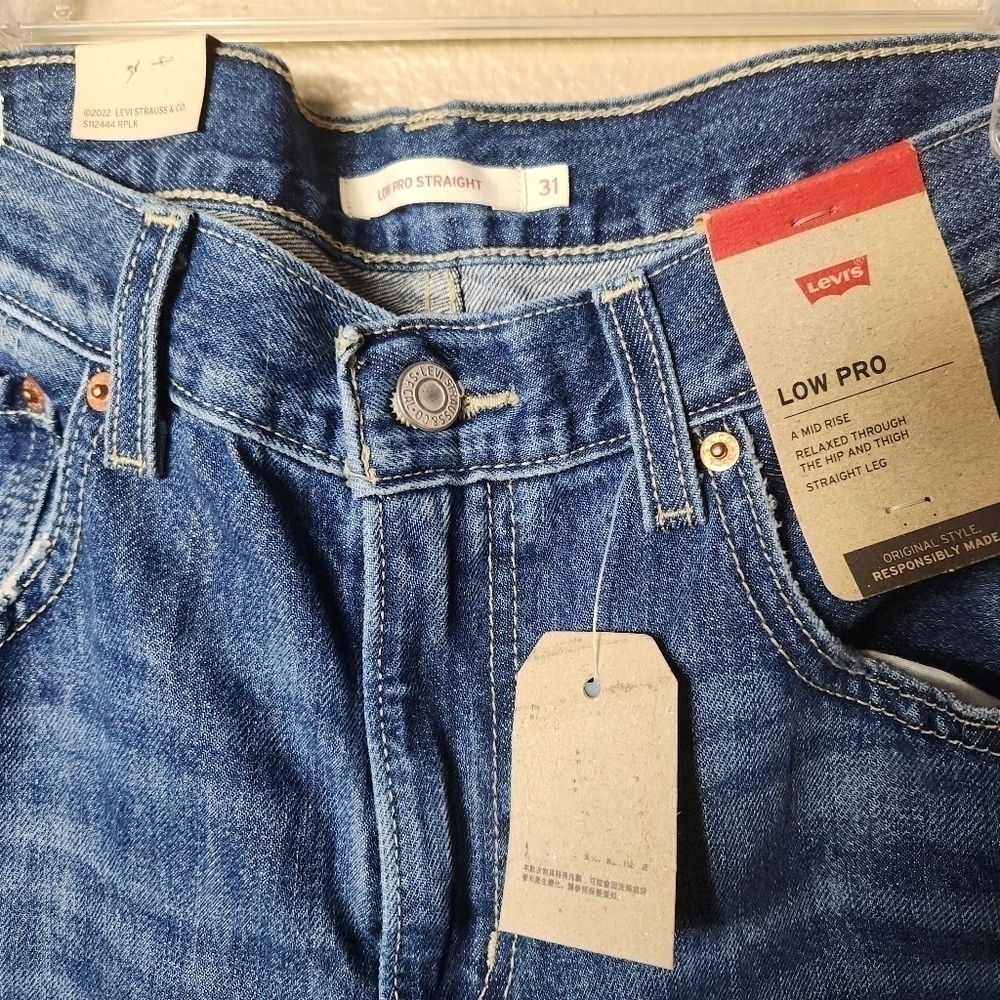 Levi's Womens Low Pro Straight Distressed Medium Wash Jeans-Size 31 (NWT) - Picture 4 of 7